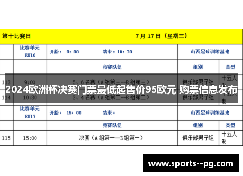 2024欧洲杯决赛门票最低起售价95欧元 购票信息发布