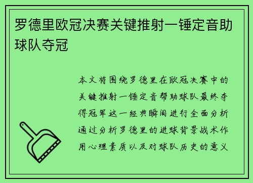 罗德里欧冠决赛关键推射一锤定音助球队夺冠